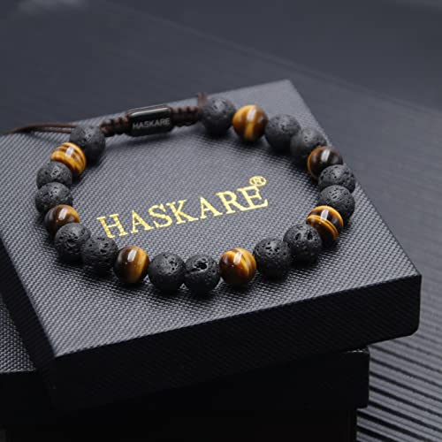 HASKARE Triple Protection Crystal Bracelets for Men, Premium Tiger Eye Bracelet Lava Healing Bracelet Fathers Day Gift, Handmade Cross Stress Relief Beads Bracelets Mens Jewelry Gift for Dad Grandpa2