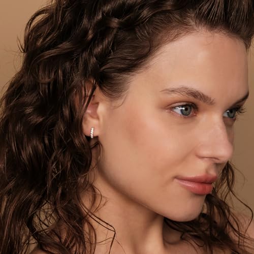 PAVOI 14K Gold Plated Sterling Silver Post Pave Cubic Zirconia Huggie Hoop Earrings for Women2