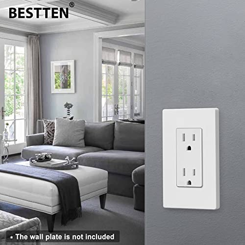 [40 Pack] Bestten 15 Amp Decorator Electrical Wall Receptacle Outlet, Child Safe Tamper Resistant, 15A/125V/1875W, Residential And Commercial Use, Cul Listed, White #TOP2