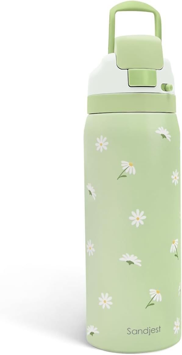 Daisy Insulated Stainless Steel Water Bottle with Straw for Sports and Travel, 32oz Gifts for Women Girls Friends Teens Birthday Christmas (Green)