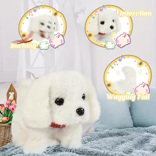 Image of GITGRNTH (2 Pcs White + Brown Walking Talking Dog Toy Jumping, Nose Twitch, Barking & Voice Repeat, Battery Operated Walking Talking Dog Toy with Sound for Girls & Boys & Kids & Toddlers