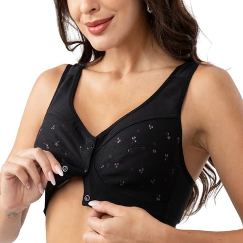Image of Bras for Women, Charm Front Closure Bras for Women, Comfortable No Underwire Daisy Bra for Older Women Black 34