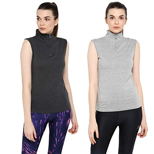 Image of Ap'pulse Women's Sleeveless 1 /4 Zip Hineck Tshirt(Pack of 2)