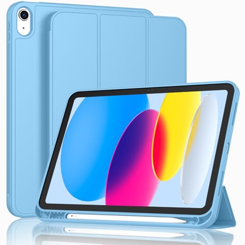 Image of ToaPoia Case for iPad (A16) 11 Inch 2025 /iPad 10th Generation 10.9 Inch 2022, Slim Trifold Stand Protective Cover with Pencil Holder and Soft TPU Back,Support Auto Sleep /Wake (Aure Blue)