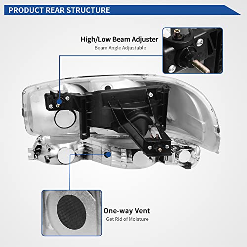 oEdRo Headlights Assembly Compatible with 1999-2006 GMC Sierra 1500 2500, 01-06 Sierra 1500HD/2500HD/3500, 2007 Sierra 1500/1500HD/2500HD/3500 Classic, 00-06 GMC Yukon XL Headlamp Chrome Housing by OEDRO - Image 3