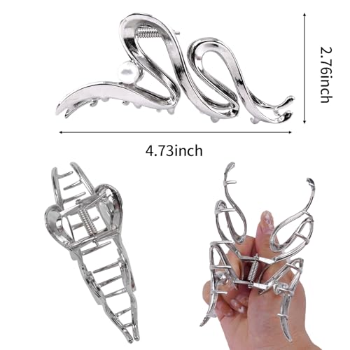1 PCS Pinza de Pelo de Metal para Cabello Grueso y Pesado, Sujetador Fuerte Antideslizante para Cabello Largo, Clips de Pelo Metálicos de Moda para Mujeres y Niñas (Plateado) miniatura 3