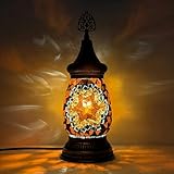 Maimeili Türkisch-marokkanische Tischleuchte – Handgefertigtes Mosaikglas mit Bronzesockel Nachttischleuchte für Schlafzimmer & Wohnzimmer (inkl. LED-Leuchtmittel)