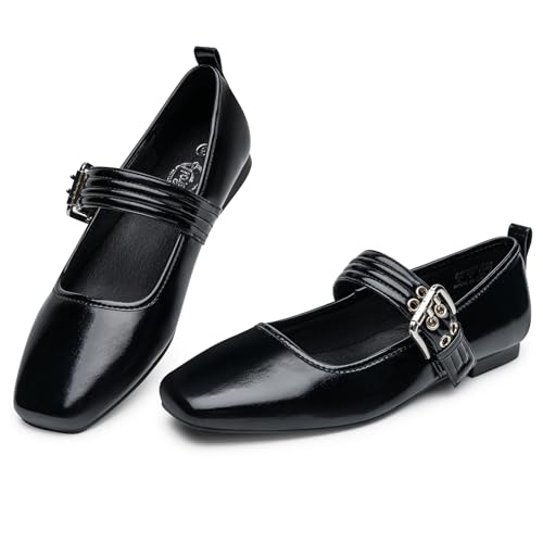 Image of Trary Mary Jane Shoes Women Woven Flats for Women Dressy Ballet Flats Squared Toe Mary Jane Flats Shoes