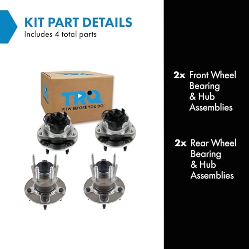 Image of TRQ Front and Rear Wheel Bearing and Hub Assembly Set 4 Piece Compatible with 08-12 Chevrolet Malibu 09-10 Cobalt SS 08-10 HHR 2009 Panel 05-07 Pontiac G6 with 4 Wheel ABS Brakes 08-10