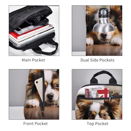 Papillon Lying on Tummy Travel Laptop Backpack Lightweight Computer Bag Rucksack Waterproof Casual Hiking Daypack4