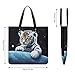 Little Tiger in Space Leather Tote Bag Soft Handbag Vintage Shoulder Purses Fashion Top Handle Bag Large Capacity