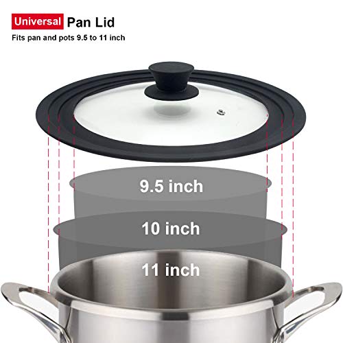 Universal Lid for Pots, Pans and Skillets - Tempered Glass with Heat Resistant Silicone Rim, Fits 24cm, 26cm and 28cm Diameter Cookware (Black) 3 Gallery Image