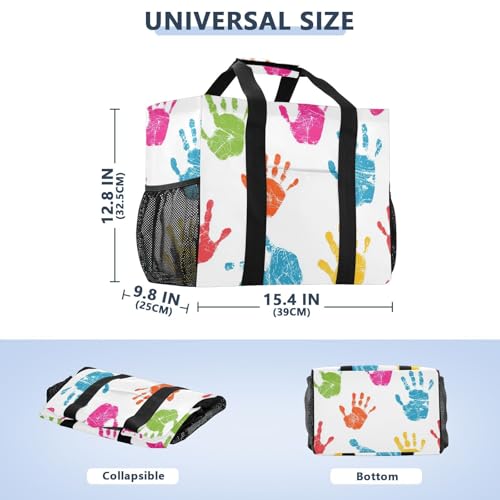 Colorful Handprint Patterns Beach Tote Pool Bags for Women Ladies Large Waterproof Gym Tote Carry On Bag for Weekender Swim Gym Shopping Travel Daily Bag3