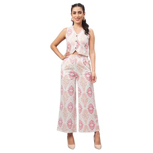 Image of WineRed Woman Geometric Print Waistcoat & Pant Co-ord Set