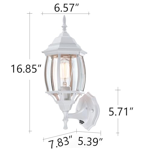 Image of 16.8 Inch White Outdoor Wall Lights Dusk to Dawn, Outside Wall Sconce for House White Dusk to Dawn Sensor Outdoor Light for Front Door Porch Sconce with Vintage Design,E26
