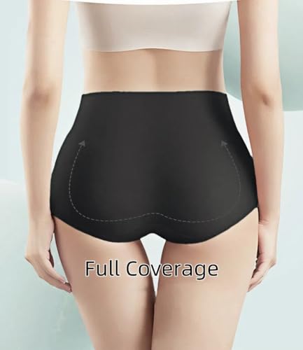 FancyTwig Women's Stylish High Waisted Cotton Breathable Thin Underwear Full Coverage Tummy Control Briefs 4 Pack (US, Alpha, Large, Regular, Regular, Black,Black,Black,Black) - image 7