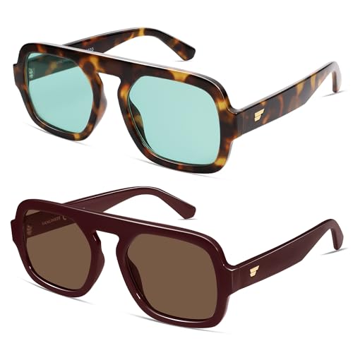 Image of VANLINKER Retro Square Aviator Sunglasses for Women Men 70s Vintage Style Trendy Flat Top Rectangle Sun Glasses VL9826