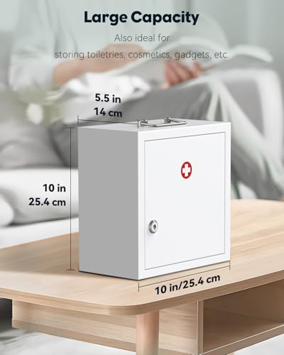Miniatura 2 de Uniclife Gabinete De Medicina De Montaje En Pared Con Cerradura De Llave Y Asa, Gabinete De Primeros Auxilios Con Cerradura, Organizador De Medicamentos Mediano, Gabinete De Pared De Acero Seguro,