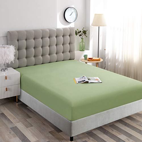 Toodou Hotel Luxury Fitted Bottom Sheet-Comfortable and Durable Fitted Sheets-The Mattress Covers are Made of Premium Fabric and Have Great Breathability-Double Size 14" Deep,Sage Green - Image 3
