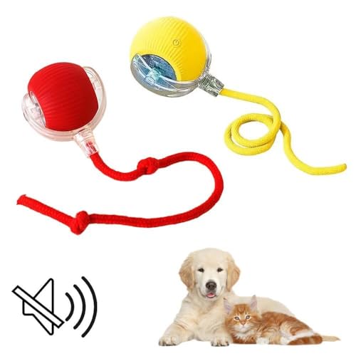 2個 猫おもちゃ 自動 猫 ボール USB充電式 LEDライト搭載 360°自動回転 3モード搭載 電動おもちゃ 球体自動猫じゃらし ペットおもちゃ 屋内用 充電ケーブル付き(赤 + 黄)