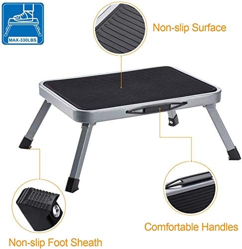 HOUSE DAY Step Stool Portable Lightweight Folding Steel Step Ladder with Non Skid Rubber Platform Stable One Step Ladder 330-Pound Capacity