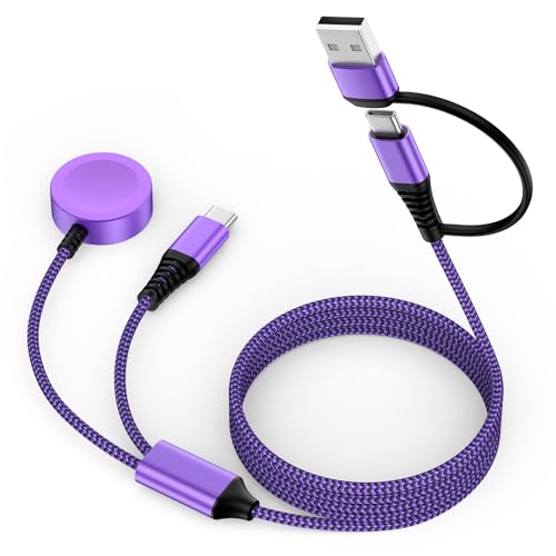 Travel Essentials 2 in 2 USB A/USB C Cable for Samsung Watch Charger, Multi Charging Cable Cord Compatible Galaxy Watch 8/8 Classic/7/Ultra/6/5 Pro/5,for Galaxy A17/A36/A56/Z Fold /S25 Android-6FT
