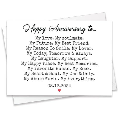 PEONYNFOX Personalized Romantic Anniversary Card Heartfelt Love Message Custom Date Gift for Wife Husband Girfriend Boyfriend Partner Couple - Size 5"x7" Blank Inside with Envelope
