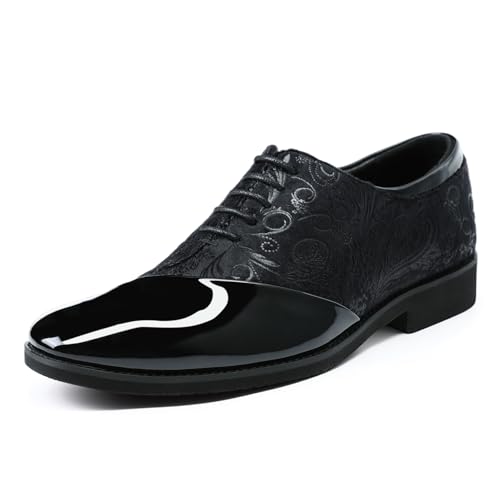 YFFUSHI Zapatos Hombre de Piel PU de Jacquard con Cordones Derbys de Vestir para Negocios Plantilla Ancha Brogues Elegantes, Negro, 44 EU