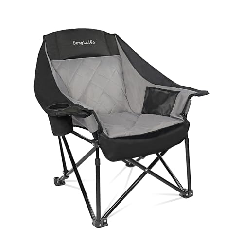 Camping Chair, Oversized Portable Camp Chair, Folding Outdoor Chair with Side Pocket and Cup Holder, Heavy Duty Camp Chair up to 400lbs, Large Camp Lounge Beach Chairs for Outdoor, Sports, Fishing