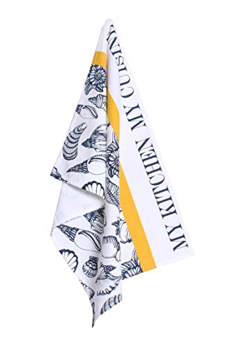 Accenthome Cotton Kitchen Towels Set Of 4 - Absorbent Dish Towels Set | Tea Towels | Bar Towels | Sea Shell Print Kitchen Dish Towels - Multi Purpose Kitchen Linen, Drying Dish Hand Towels 20X28 #TOP2