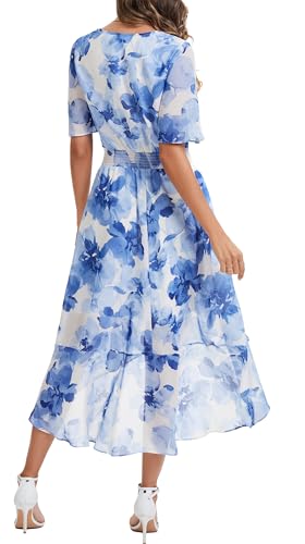 Image of Kormei Womens Short Sleeve Floral Maxi Dress High Low V-Neck Flowy Party Long Dresses