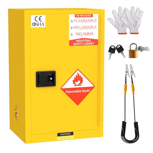 YOEXTO Flammable Storage Cabinet 23.23" x 18.11" x 35", Galvanized Steel Flammable Cabinet 20 Gallon, fire Resistant Cabinet, Chemical, Yellow