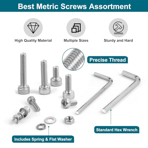 542 Pcs M3 Screw Assortment, 6mm /8mm /12mm /16mm /20mm /25mm /30mm, Micro Allen Head Machine Screws, Nuts and Washers Kit with Hex Wrench, 304 Stainless Steel