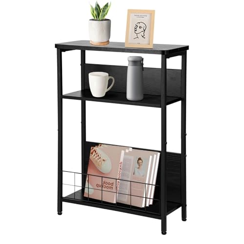 LN COZY CORNER 3-Tier Side Table with Storage Slim End Table Nightstand with Magazine Rack Thin Bedside Table for Small Spaces Living Room End Tables (BLACK)