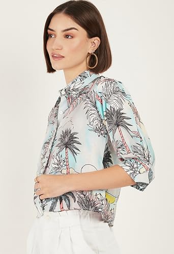 Image of ALL YOURS Women Women's Blue Boxy Floral Printed Casual Shirt (ALLSH5001 TUR XS)