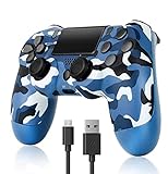 Wiv77 Wireless Controller Compatible with PS4, Remote/Gamepad/Mando Works with Paystation 4 with Charging Cable and 800 mAh Battery,Gift for Kids/Men/Girls,Blue Camo,2021, New