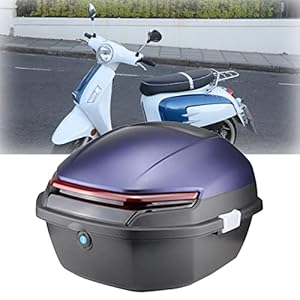 Evports Motorcycle Top Box, 50L Motorcycle Trunk Bag For Storage Helmet Luggage Box With Security Lock Top Box Motorcycle Universal Tail Box/Blue 11