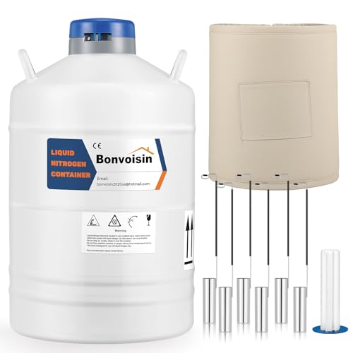 Image of Bonvoisin 20L Liquid Nitrogen Container, LN2 Tank Cryogenic Dewar, Aluminum Alloy Semen Tank with 6 Canisters Carry Bag