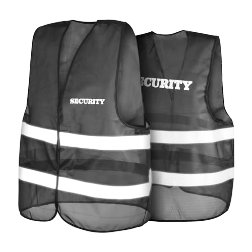 jiawaggag 2 Stück Warnweste Security warnweste klettverschluss sicherheitsweste security schwarz Signalweste Reflektionsstreifen XL