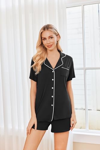 Image of Ekouaer Womens Pajamas Set 2 Pack Button Down Summer Sleepwear Short Sleeve Comfy Pjs Loungewear Set