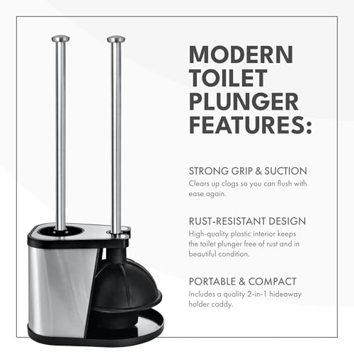 Image of ToiletTree Products Modern Deluxe Freestanding Toilet Brush and Plunger Combo 2 Pack