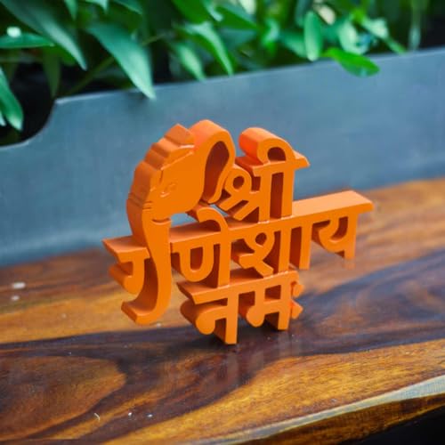Image of inchNUKKAD TALES Shree Ganeshay Namah Orange Showpiece - Religious Home Decor for Bedroom & Living Room (6.5 x 5.60 inch) - Perfect Bookshelf or Center Table Decoration, Ideal Birthday Gift inch
