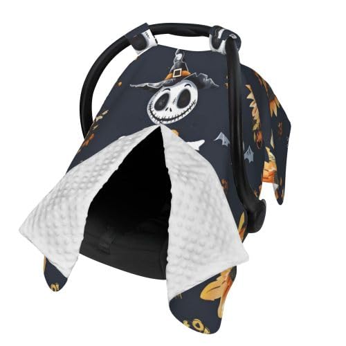 Halloween Pattern in Black Skulls Baby Car Seat Canopy and Nursing Cover for Breastfeeding Multi-Use Cover Lightweight Infant Stretchy Carrier Cover for Newborn Girls Boys