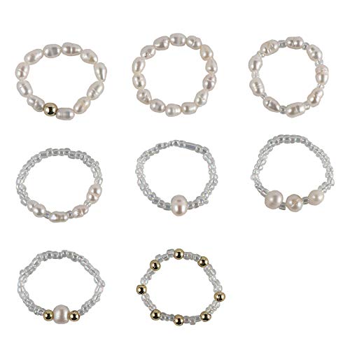 Smiling Sunflower Colorful Crystal Beaded Elastic Ring With Exquisite Simplicity (Pearl) #TOP12