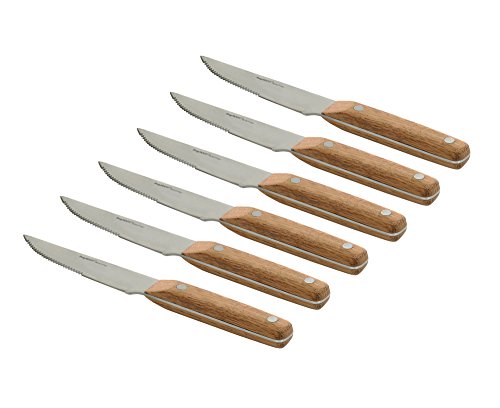 Berghoff Collect & Cook Stainless Steel Set Of 6Pc Steak Knives Silver & Natural Ergonomically Designed Bamboo Handle Serrated Edge Satin Finish #TOP13