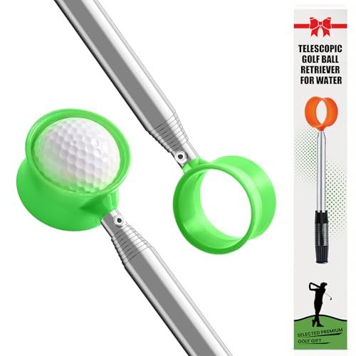 FINGER TEN Golf Ball Retriever Pole for Water Telescopic 9 Feet 12 Ft with Golf Towel, Golf Ball Grabber Picker Hinged Cup Retractable Stainless Steel Shaft (Green, 12 Ft)