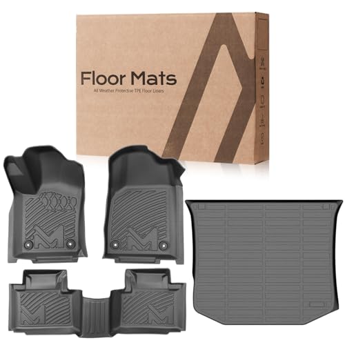 Image of TPE Automotive Floor Mats & Cargo Liner Custom for 2016-2021 Jeep Grand Cherokee & 2022 WK (Not for L), All Weather Cover Protection Waterproof Black Floor Liner Front & Rear Row Full Set Car Mats