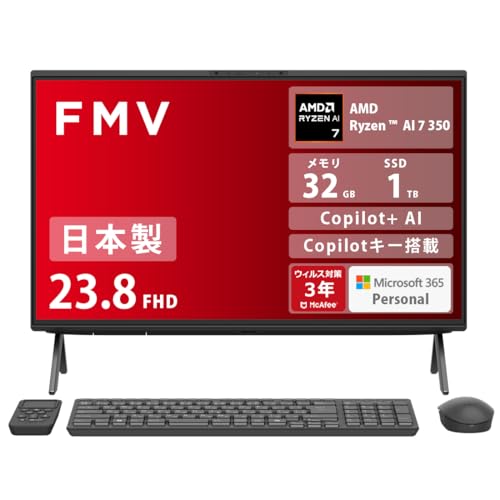 FMV �x�m�� �f�X�N�g�b�v�p�\�R�� ��̌^ ���{�� Copilot+ AI Desktop F WF2-L1 (MS 365 Personal/Copilot�L�[����/Win 11 Pro/23.8�^/AMD Ryzen AI 7/32GB/SSD 1T