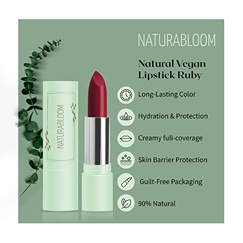NATURABLOOM Hydrating Lipstick Long Lasting (Ruby), 90% Natural, Vegan Dark Red Lipstick, Highly-Pigmented, Moisturising - Image 4