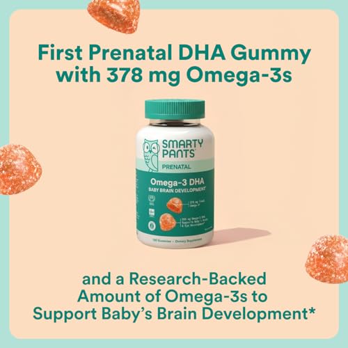 Image of SmartyPants Prenatal Omega 3 DHA Gummies, Prenatal Vitamins for Women to Support Baby Brain Development with Algal Oil, Gluten Free, Clean Label, Orange Lemon Flavor, 120 Gummies (30 Day Supply)